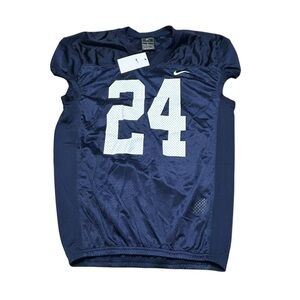 NIKE STOCK ALPHA VARSITY FOOTBALL JERSEY (TIGHT FIT) LARGE NAVY/WHITE NWT